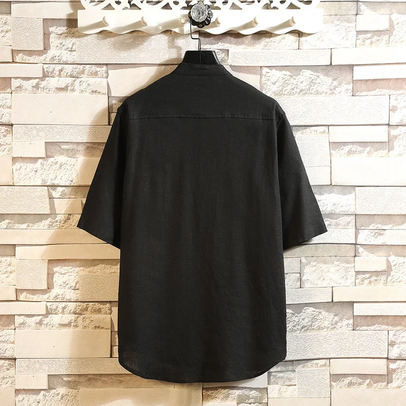 Men's Clothes Half Sleeve Shirt Stand Collar Men Short Chinese Style Japan Solid Casual | Мужская одежда