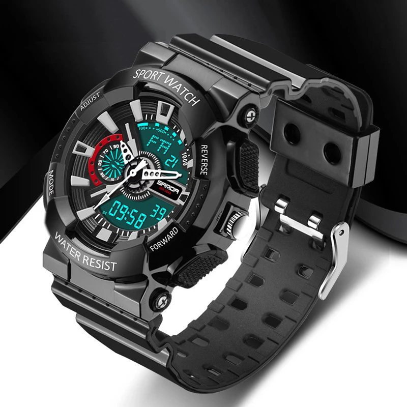 

Водонепроницаемые мужские кварцевые цифровые часы для фитнеса, мужские светодиодные спортивные часы, многофункциональные уличные электро...