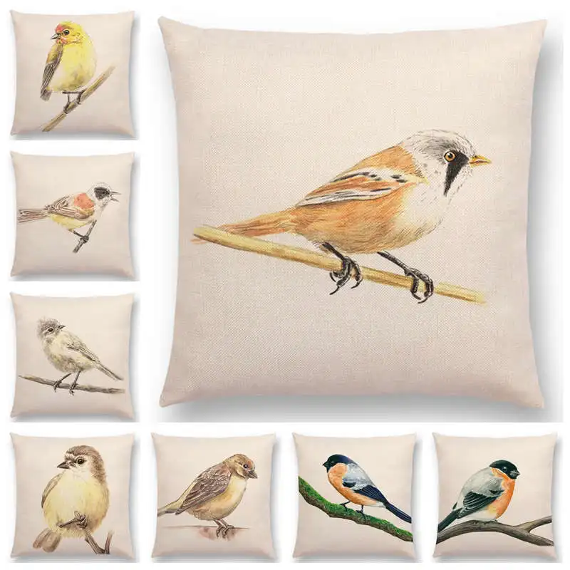 Новинка чехол для подушки с изображением птиц Robin Titmouse Toucan сказочный Sparrow Firecrest