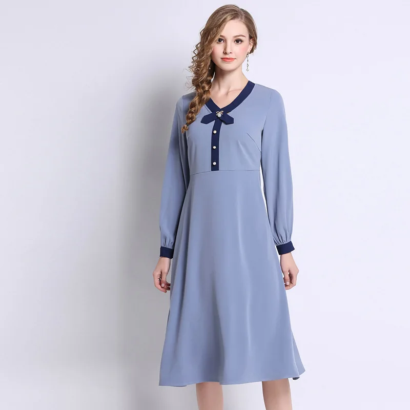 Новый 2019 Весенняя мода женское элегантное платье плюс женский размер v-образный