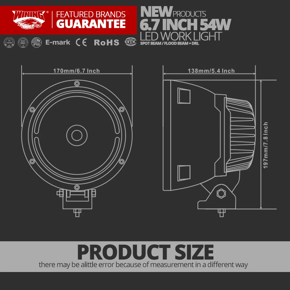 Бесплатная доставка X2pcs 9151069 Кэннон черный 6 7 дюйма 54W узкий светодиодный рабочий