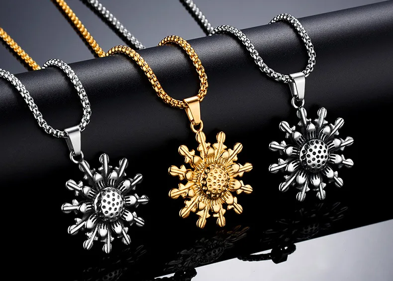 ARMNVNV Big Sunflower Charm Necklaces Silver Gold Color 316L Stainless Steel Pendant &amp Chain Men Jewelry | Украшения и