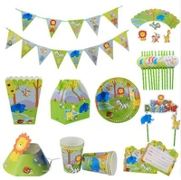 jungle animal party supplies 67pcs for 6kids birthday party platecupstrawbannerwrapperinvitationcandy boxpopcorn boxhat
