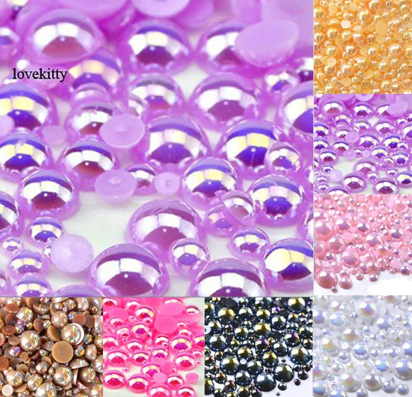 

500pcs 2-10mm Purple AB Color Half Round Pearl Bead FlatBack Scrapbook Craft Cabochon Kawaii DIY Embellishments Accessories