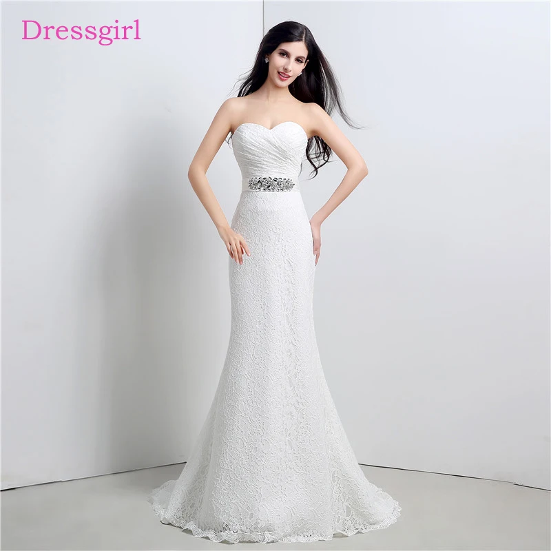 

Lace Vestido De Noiva Wedding Dresses Mermaid Sweetheart Lace Crystals Bow Boho Cheap Wedding Gown Bridal Dresses
