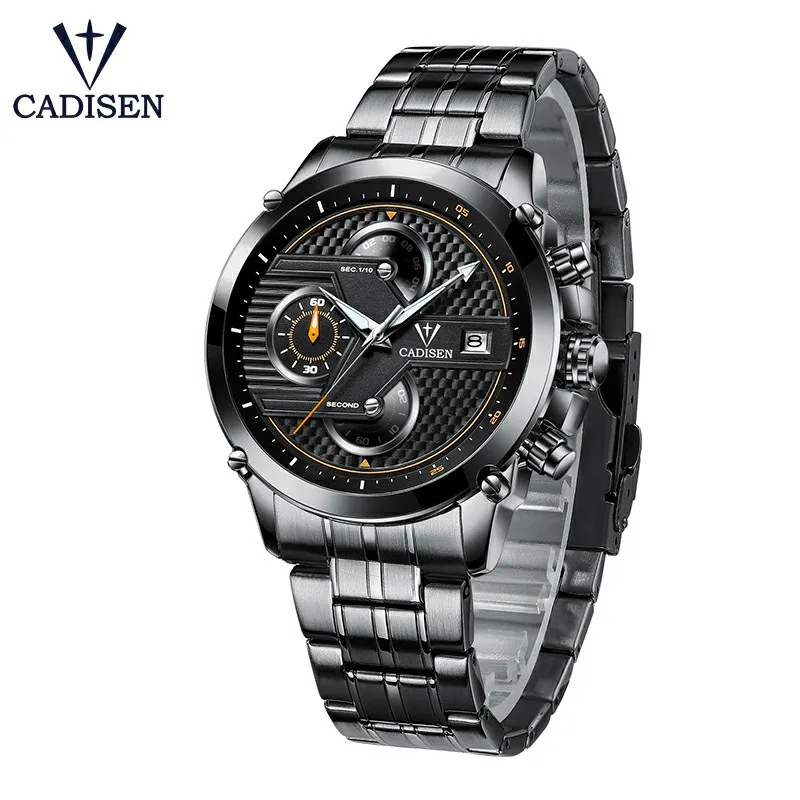 All black CADISEN часы Мужские лучший бренд роскошные кожаные мужские s кварцевые часы новые модные повседневные спортивные часы мужские наручные часы Relogio Masculino - Цвет: All black