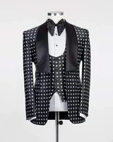 newest one button black polka dot groom tuxedos shawl lapel groomsmen mens wedding prom suits jacketpantsvesttie no154