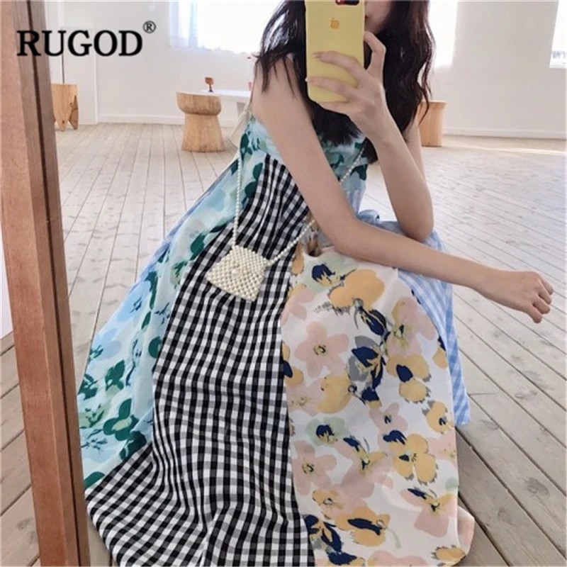 RUGOD 2019 новое поступление женское разноцветное платье со строчкой регулируемые