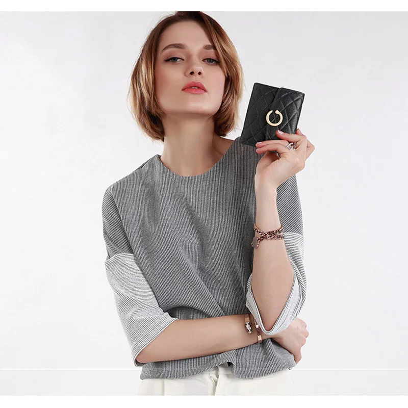 Womens Wallets Genuine Leather Small Women Short Wallet Hasp Black Linge 2018 Fashion Female Purses Lady Portfel Damski | Багаж и сумки
