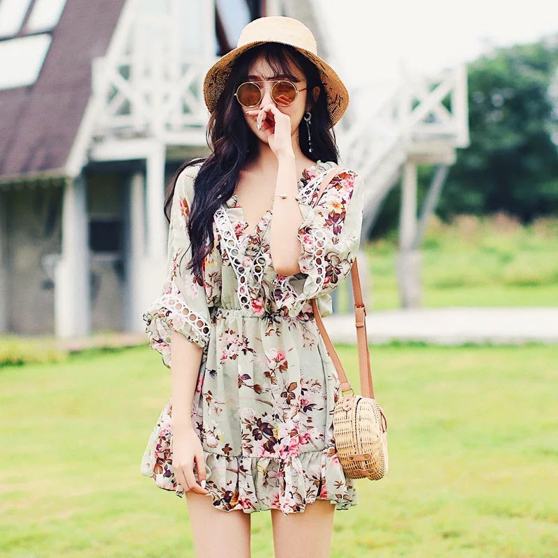 Plus Size Bikini 2019 New Arrival Sexy Halter Swimwear Brazilan Bandage Floral Design Women Push Up Print Biquini Dress |