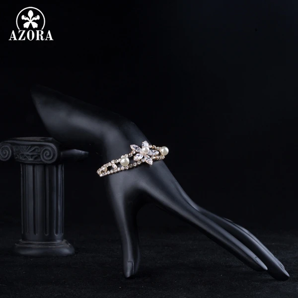 AZORA золотые прозрачный кубический цирконий 5 шт лепестки цветок с жемчужный