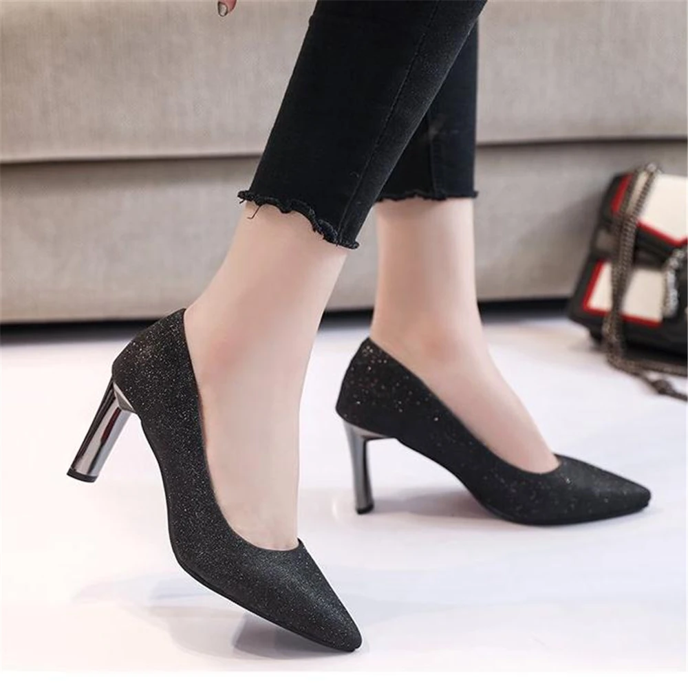 

European fashion simple ladies wedding shoes 2019 new women's shoes crystal pumps sequins high heels banquet bridesmaid shoes