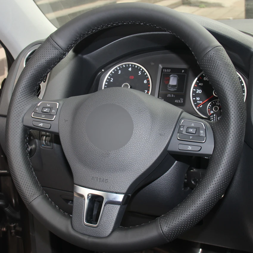 Черный PU Искусственная Кожа DIY Handsewing рулевого колеса автомобиля крышки для Volkswagen VW Golf Tiguan Passat B7 Passat CC Touran Jetta MK6