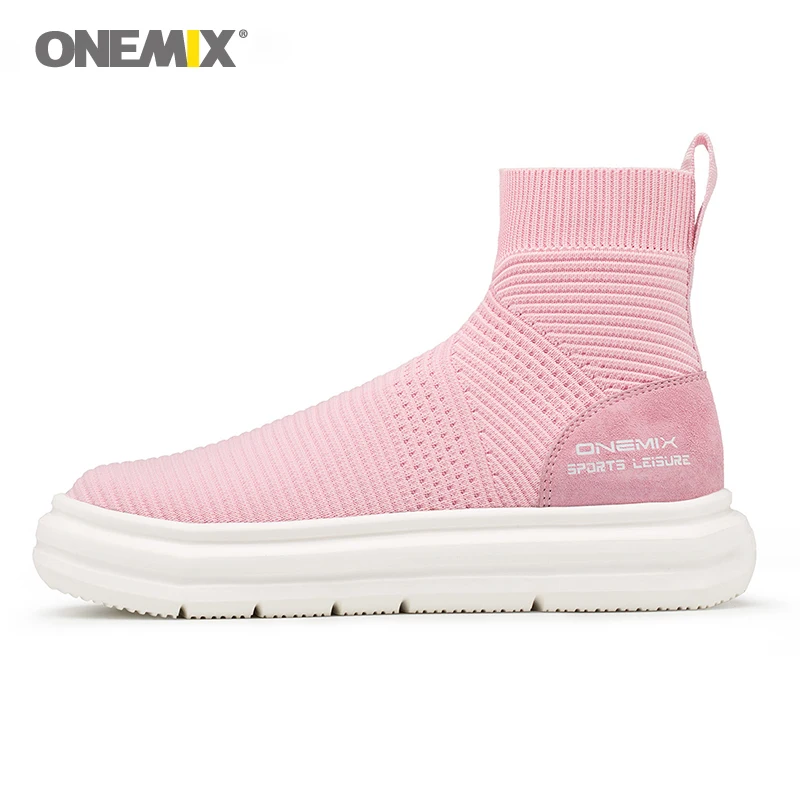 

ONEMIX Couple Sock Ankle Boots Men Height Increasing Walking Shoes for Women Outdoor Trekking Sneakers Knitting Unisex Shoes