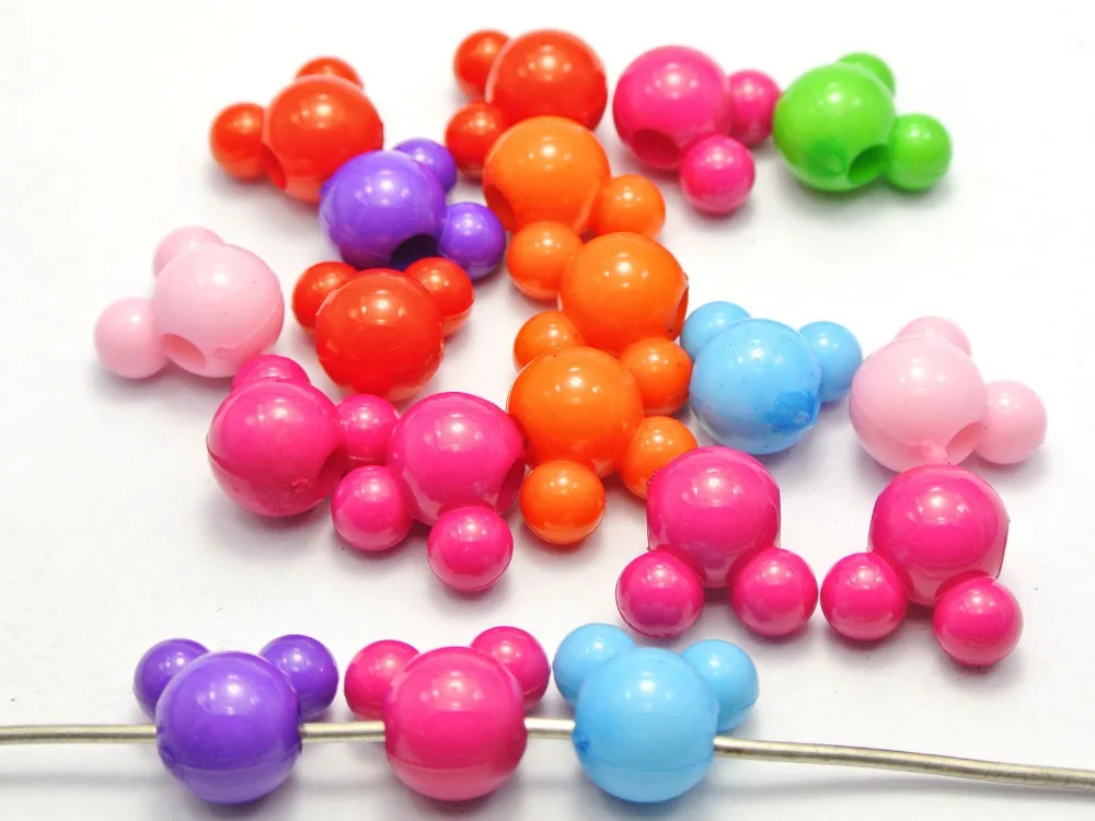 

50 Mixed Bubblegum Color Acrylic Mouse Face Beads 16mm With Big Hole