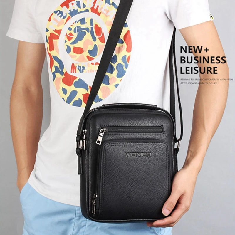 NEW-WEIXIER Casual Men Crossbody Bags Pu Leather Messenger Bag Designer Handbag Top Male Shoulder |