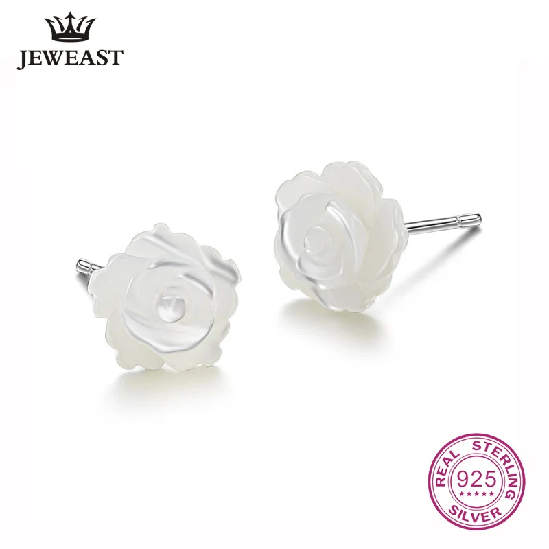 

925 Sterling Silver Stud Earrings For Women 2020 New Rose Flower White Fine Jewelry Simple Engagement Trendy Party Hot Sale Top