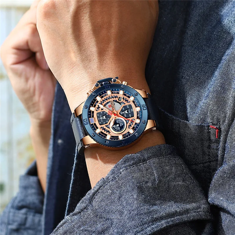 Relogio Masculino NAVIFORCE мужские часы Топ бренд Роскошный Спортивный Хронограф военные армейские наручные кожаные