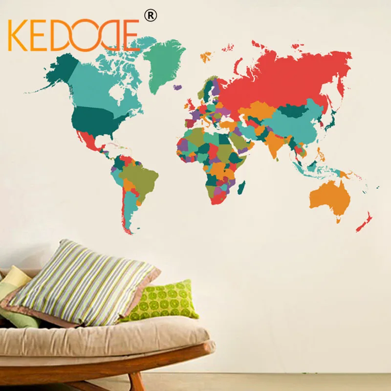 KEDODE Новый Цвет карта мира настенные наклейки Гостиная Спальня стены Книги по