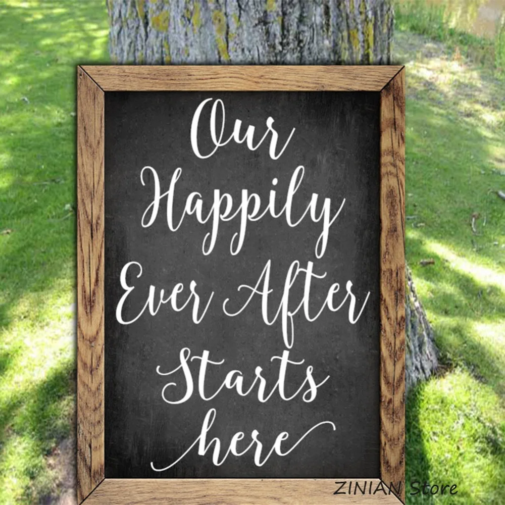 

Simple Rustic Wedding Decor Stickers Happily Ever After Sign Decals Removable Vinyl Wall Decal Wooden Glass Wedding Sticker Z015