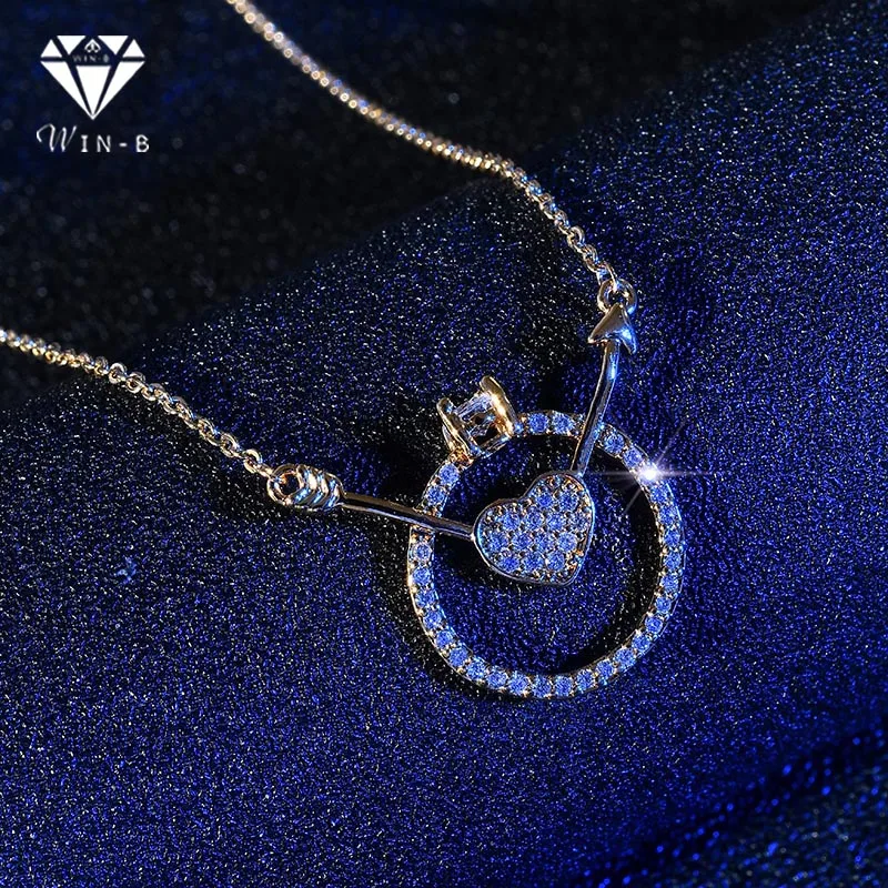 WIN-B Crystal Arrows Gold Pendant Necklace Circle Fashion Chain Mbox Love heart Zircon Drop-shaped Pendanr Party | Украшения и