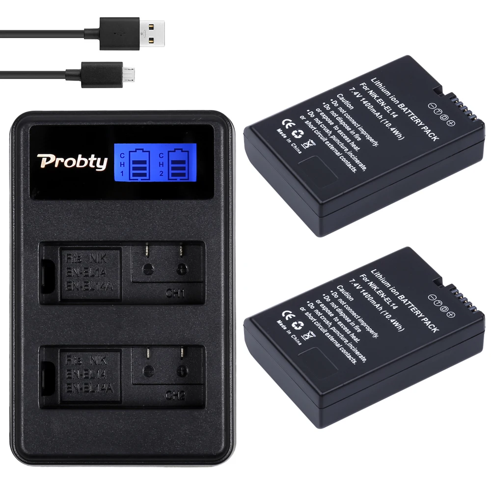 2 шт. EN EL14 ENEL14 RU батареи bateria мА/ч. Аккумулятор AKKU емкостью + ЖК дисплей USB Dual