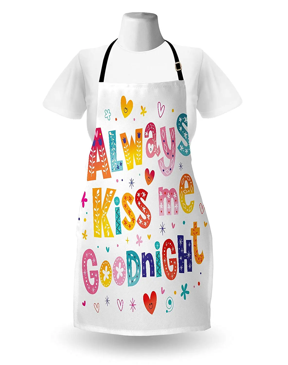 Always Kiss Me Goodnight фартук красочные каракули надписи с графическим стилем цветы