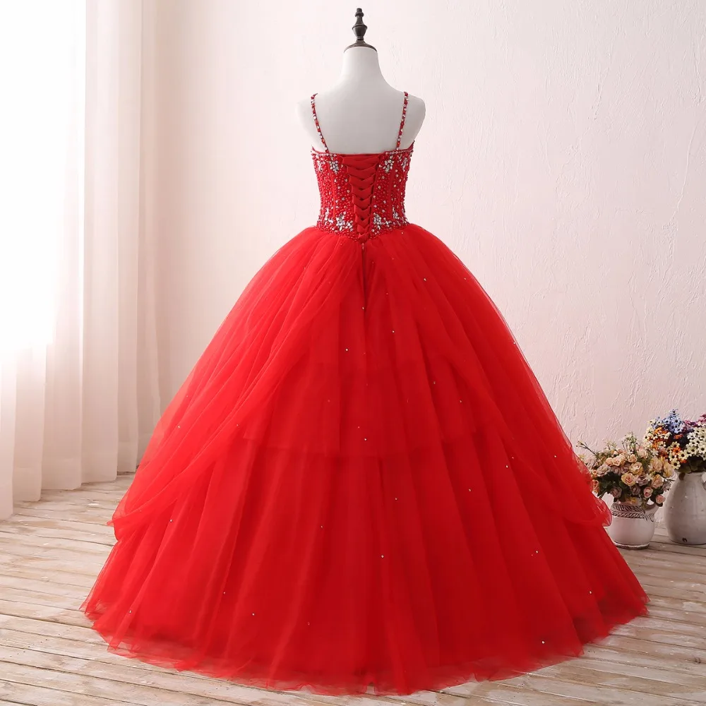 Красные пышные платья на бретельках 2017 дешевые шнуровке сзади Vestidos De 15 Anos бальное