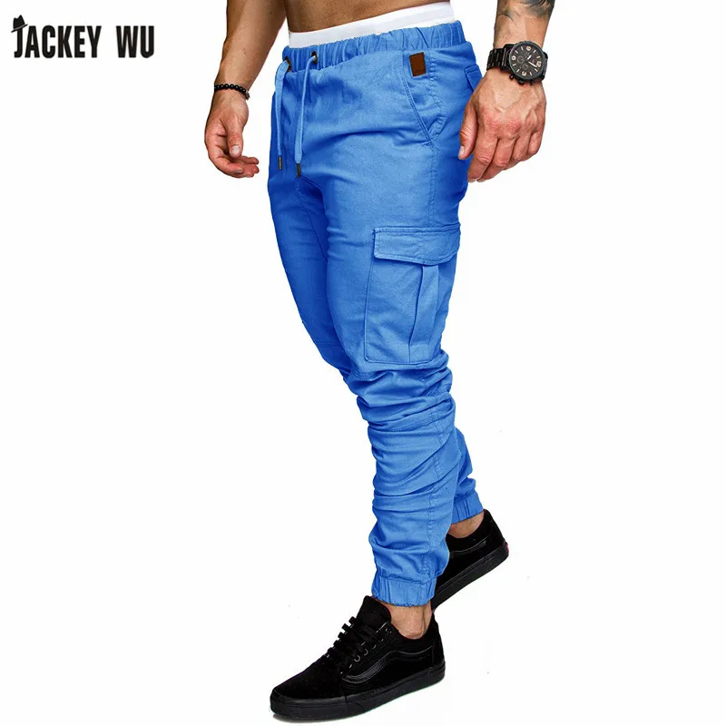 Бренд JACKEYWU, мужские брюки, мода, много карманов, сплошной цвет, для бега, эластичная талия, хаки, брюки карго, повседневные Комбинезоны, хип-хоп