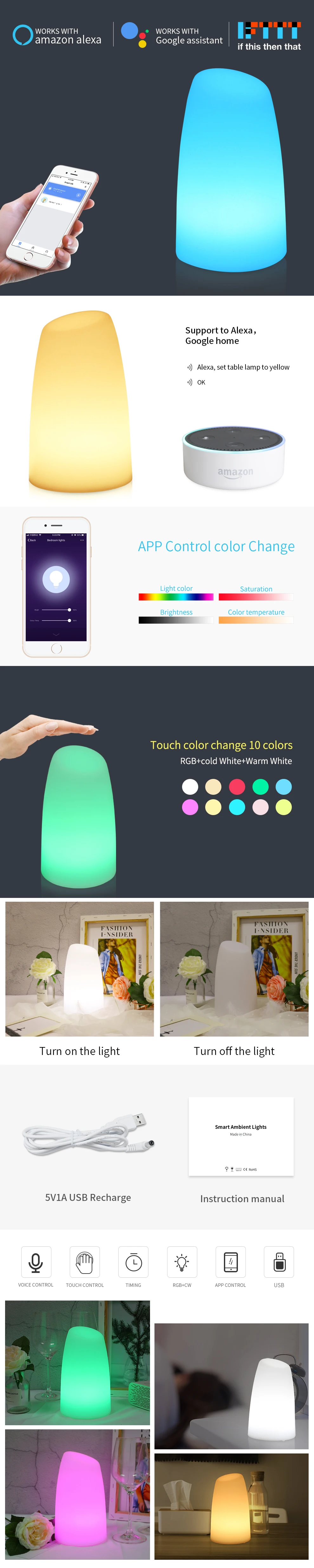 Рождественский подарок светодиодный сенсорный светильник Luminaria светильник ing Alexa Google Home дистанционный светильник на батарейках Детский Светильник Usb изменение цвета