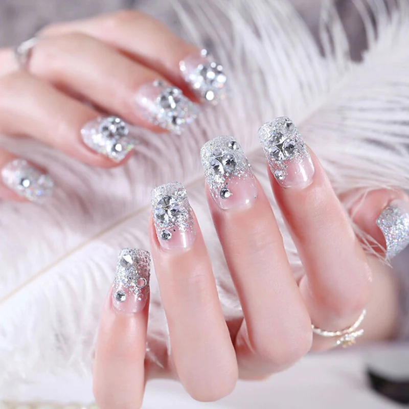 24 шт Золотой цветок/серебро белый и резные полые накладные ногти акриловый УФ