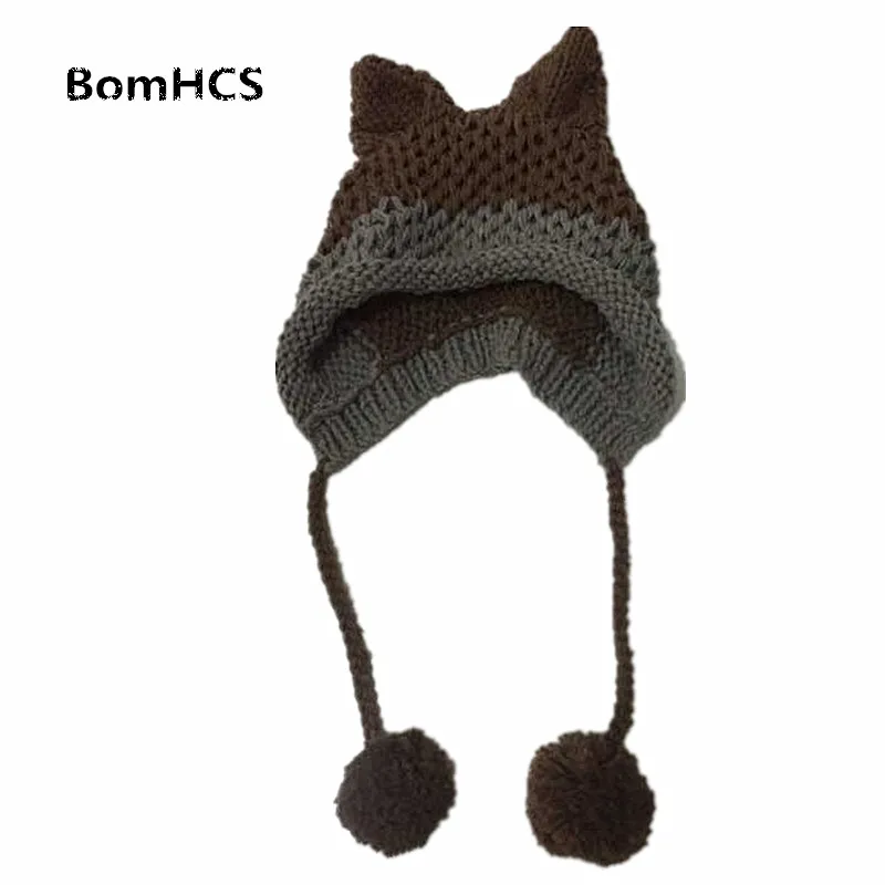 BomHCS трикотажная шляпа ручной работы с милыми лисьими ушками|knitted hat|handmade knit hatsbeanie