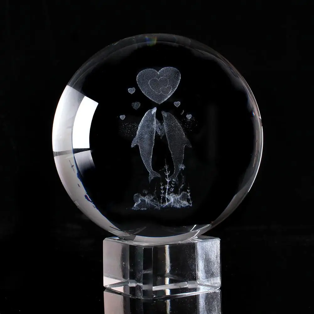 With Crystal Base 6 см лазерный гравированный шар с фигурками дельфинов для сладкого любимого, 3D миниатюрный шар стеклянный орнамент домашний Декор Свадебная вечеринка подарок на день Святого Валентина - Цвет: With Crystal Base