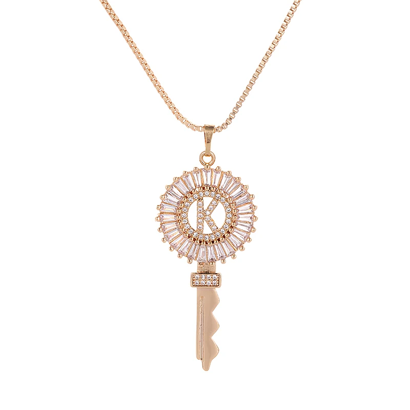 Fashion Hollow Letter Key Shape Pendants Necklaces Chain Cuprum Zircon Gold Color Pendant Necklace Women Gifts Jewelry | Украшения и
