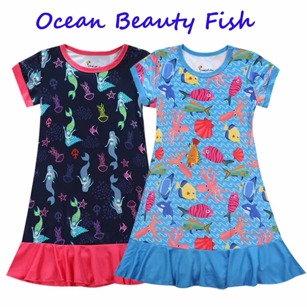 Модное Ночное платье с единорогом для маленьких девочек, Modis Pijama nino verano, ночные рубашки с принтом леса, спальное платье для девочек