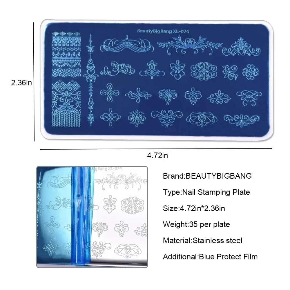 

BeautyBigBang 6*12cm Stamping Plate Lace Flower Branch Geometric Image Nail Stamping Plates For Nail Polish Stamping Art