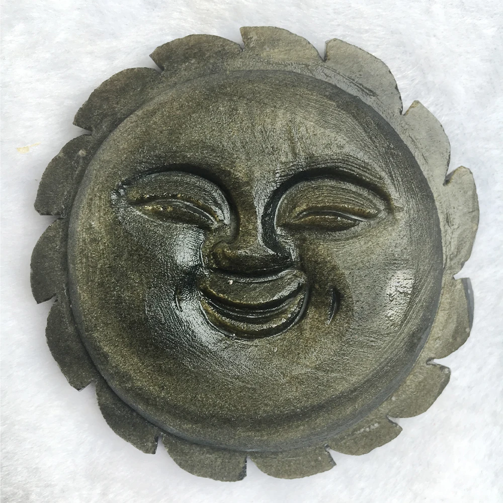 

DS Natural Gold Obsidian Sun Smiling Face Pendant Amulet Quartz Crystal Sun God Mascot Healing Crystal Stone Home Decoration