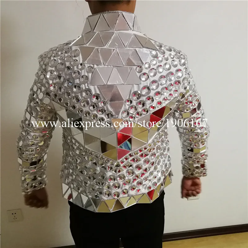 Mirrorman серебряный цвет стразы сценический костюм зеркало человек одежда Вечерние представление на Хэллоуин DJ певица танцевальная одежда