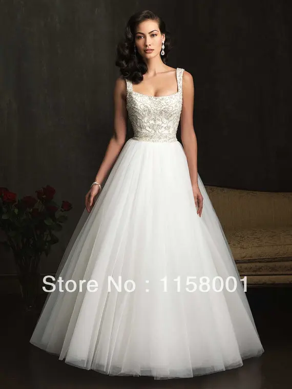 Wedding Dresses Casual Cocktail Weddings Classy Retro A-Line Floor-Length Court Train Beading Scalloped Spaghetti 2015 Discount | Свадьбы и