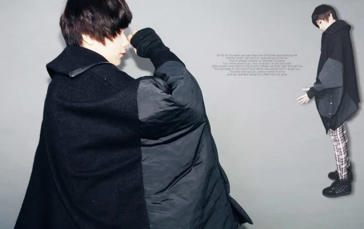 Korean Fashion Bat-Wing Sleeves Cotton Coat Black CT78 | Мужская одежда