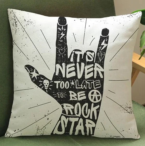 Rock N Roll Cushion Cover Linen Gesture Pillow Car Sofa Throw Pillows Decorative Pillowcase decor cojines Custom | Дом и сад