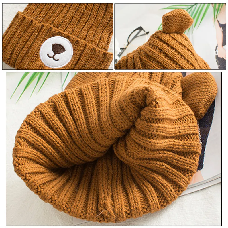 2018 Шерсть трикотажные Skullies шапочки Детские Носки с рисунком медведя из мультика