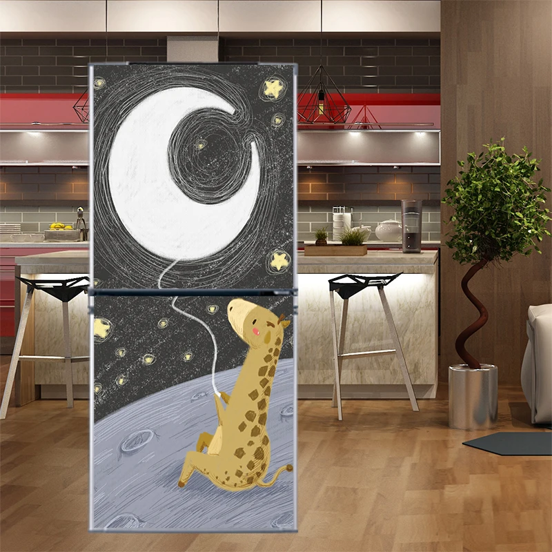Фото 60x15 см/60x180 см наклейка на холодильник с рисунком Луны жирафа животных ПВХ дверь