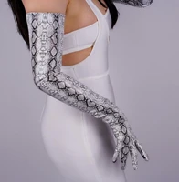 womens snake skin print faux pu leather long gloves female sexy party dress fashion long glove 70cm r1064