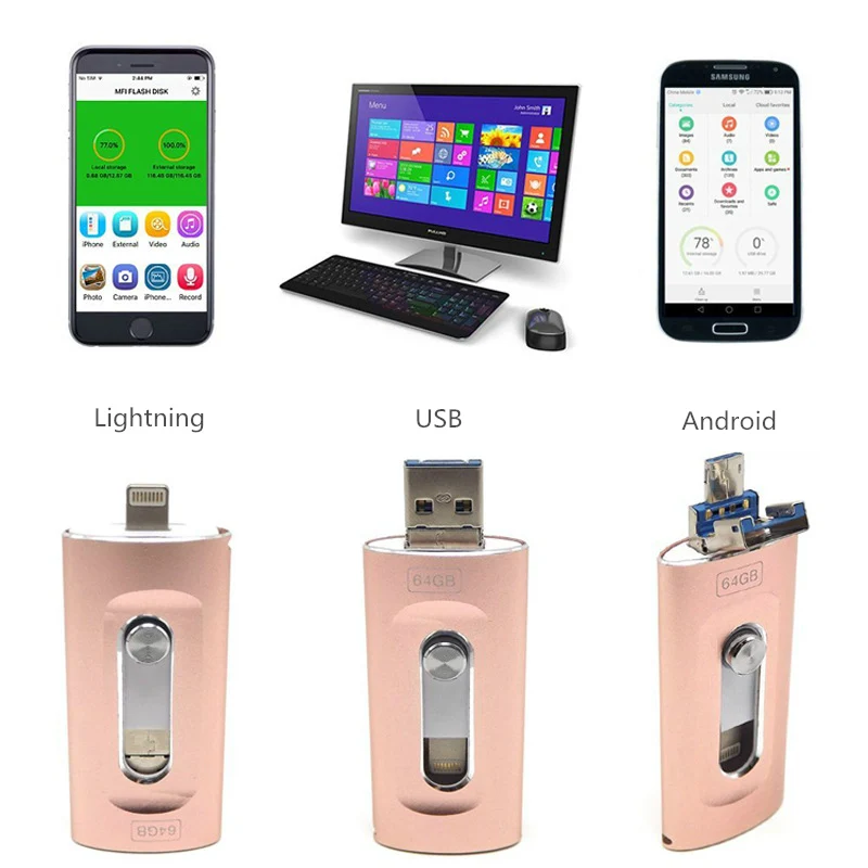 Eaget 3 в 1 OTG USB флэш-накопитель 32 GB/64 GB/128 ГБ флэш-накопитель металлический флэш-накопитель 256 ГБ для iPhone X/8/7/6 Plus USB флэш-накопитель