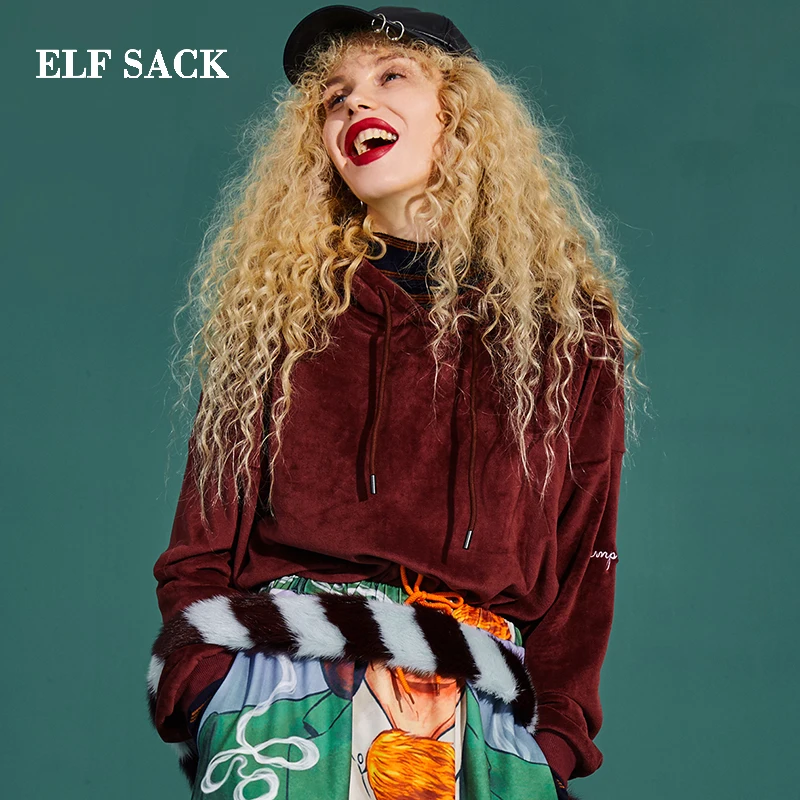 Женский трикотажный свитер ELFSACK свободный Однотонный с капюшоном большие