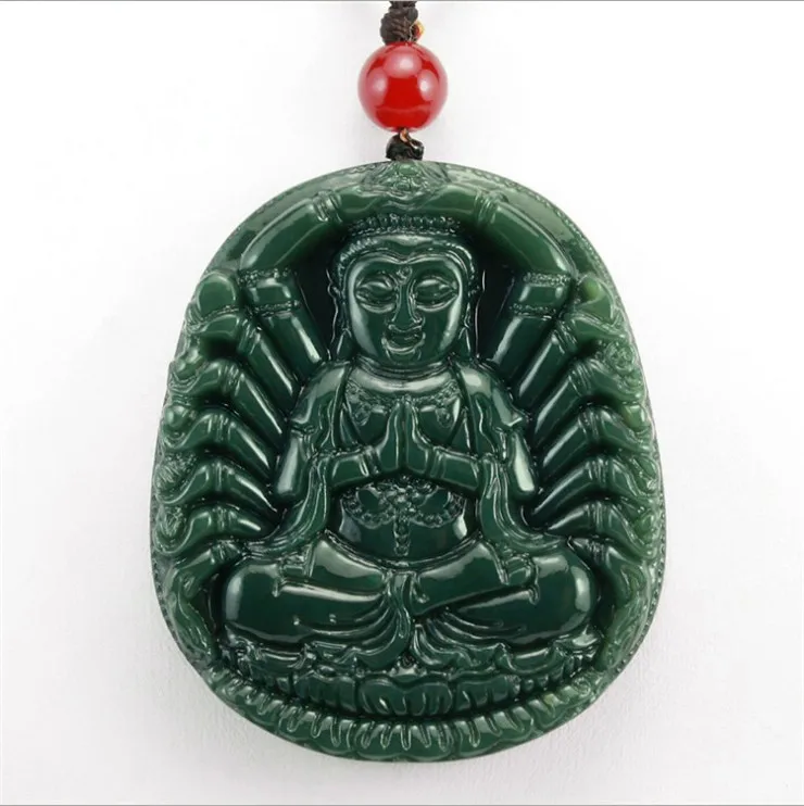 Natural Green Stone Pendant One Thousand Hands of Goddess Mercy Guanyin Bodhisattva Necklace | Украшения и аксессуары