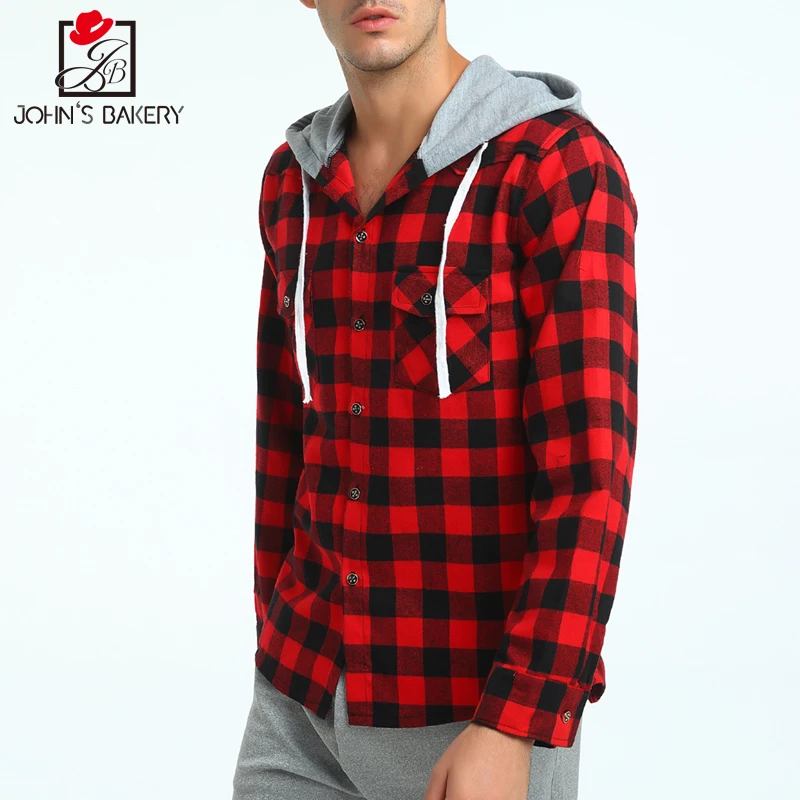 2017 Новая мода бренд Для мужчин рубашка с капюшоном клетчатая длинным рукавом Slim