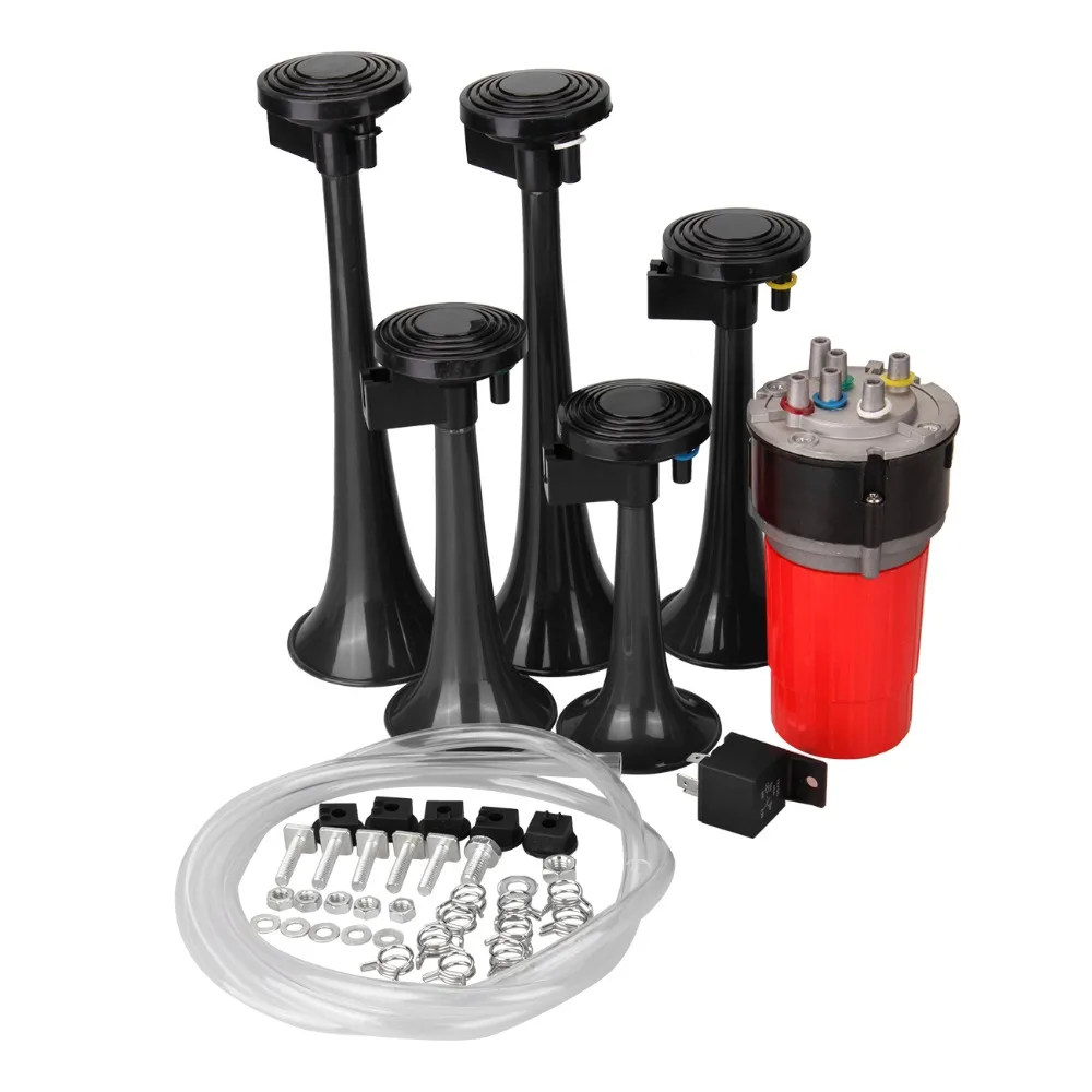 Local США! Универсальный 5 труба 12 В 125dB автомобиля Air Horn Комплект с воздушным