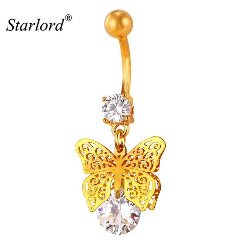 

Starlord Brand Butterfly Body Jewelry Zirconia Crystal Belly Button Rings Women Gold Color Navel Piercing Nombril DB2088
